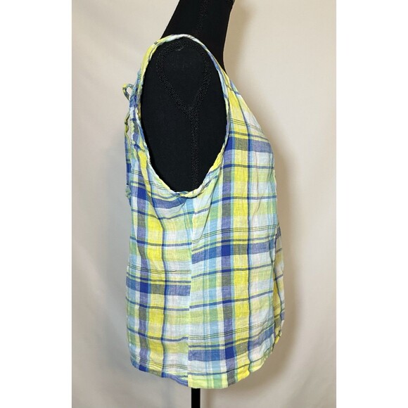 *Rare* Old Navy Linen Blend Cottagecore Yellow Plaid Tank Tie Back Women's LARGE - Picture 4 of 10